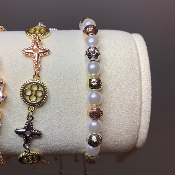 4 PC Set - Pretty Bird Real Gold Plated Lariat Bracelets 10” Yellow/White/Rose - Picture 7 of 8